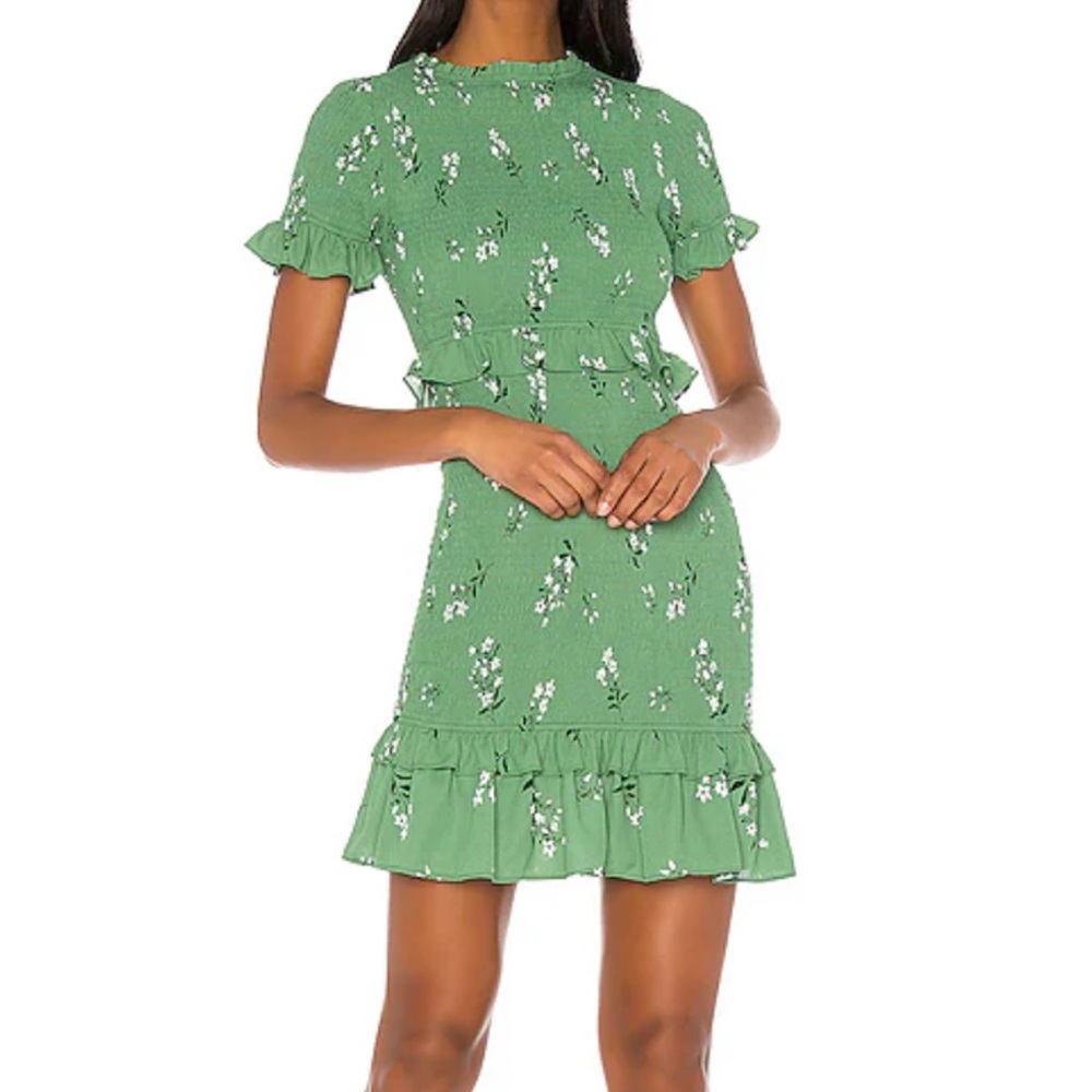 Likely Green Floral Ruffle Smocked Dress